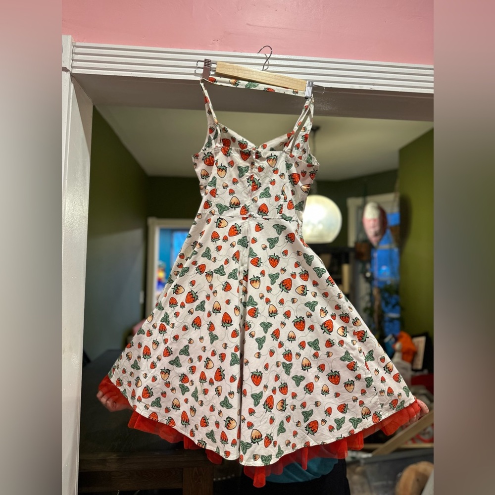 Vintage Pinup Strawberry Pattern Dress with Ruffle Underskirt